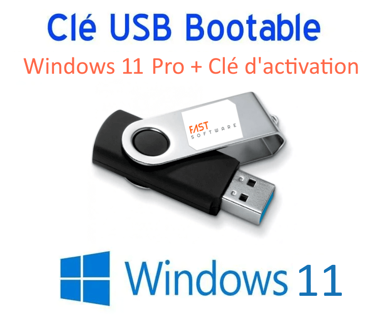 Clé USB bootable Windows 11 Pro + clé d'activation pas chère