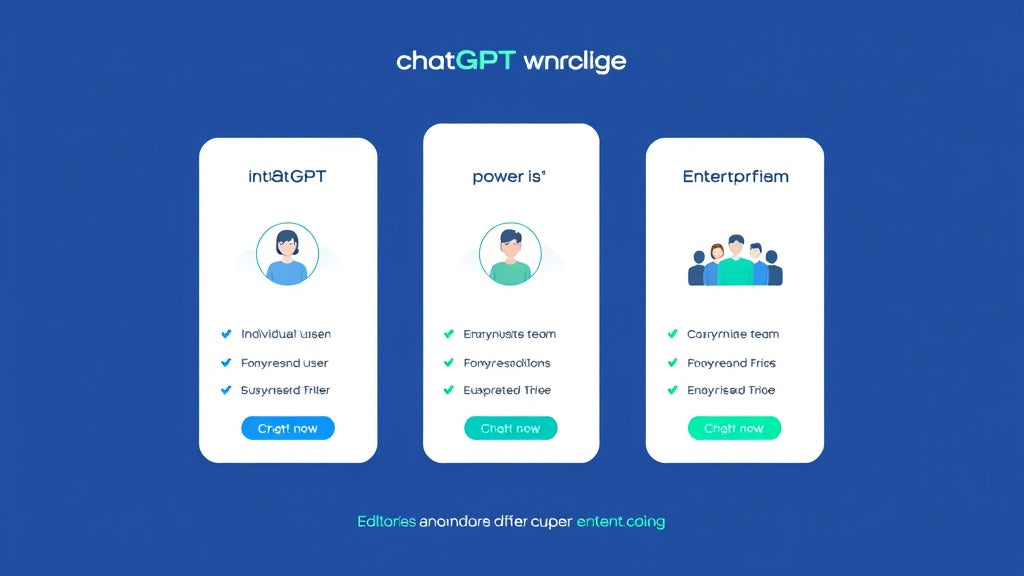 Comparatif visuel des trois formules d'abonnement ChatGPT : Plus, Pro et Enterprise pour professionnels
