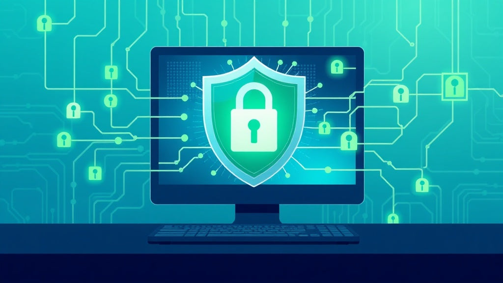 Illustration de la protection Windows Defender contre les ransomwares avec bouclier numérique et flux de données sécurisés