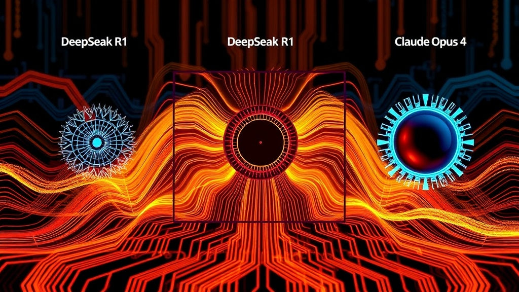 Tableau comparatif DeepSeek R1 vs GPT-4o vs Claude Opus 4 montrant paramètres, fenêtre de contexte, capacités multimodales et performances benchmarks 2026