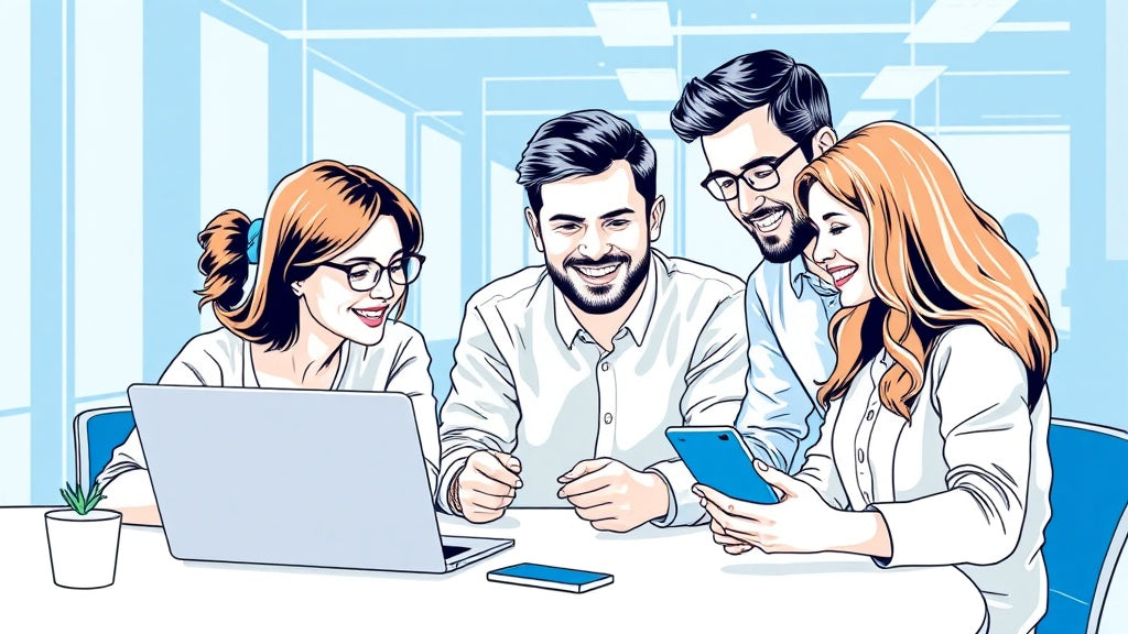 Famille utilisant Microsoft 365 sur plusieurs appareils simultanément : ordinateur portable, tablette et smartphone
