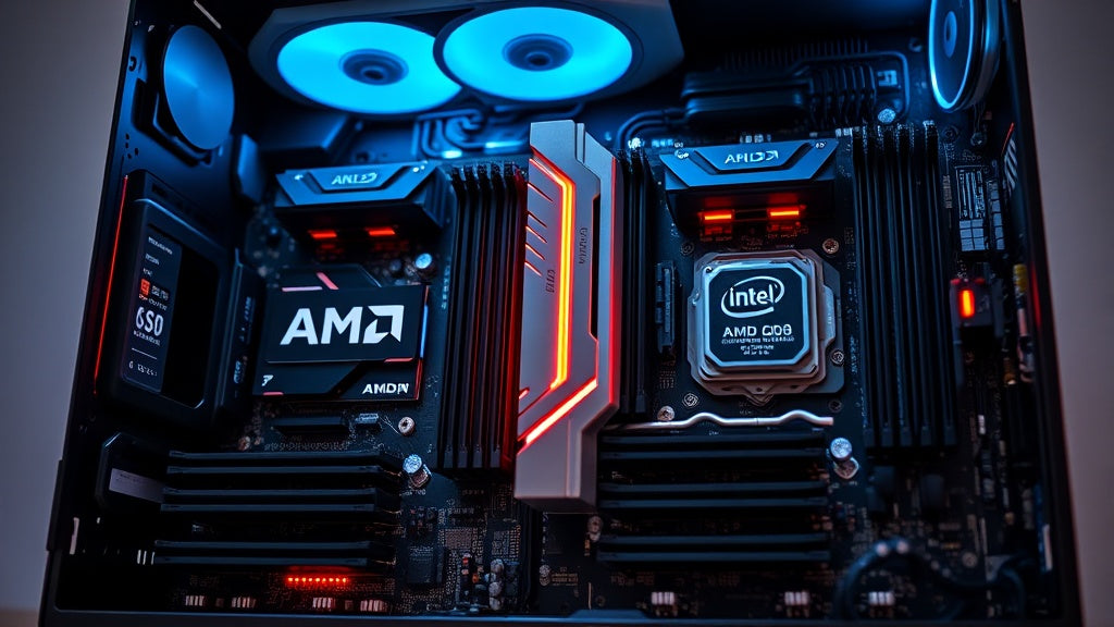 Comparaison visuelle processeurs AMD Ryzen 9000X3D et Intel Core Ultra Panther Lake 2026 pour Windows 11 avec performances gaming et création