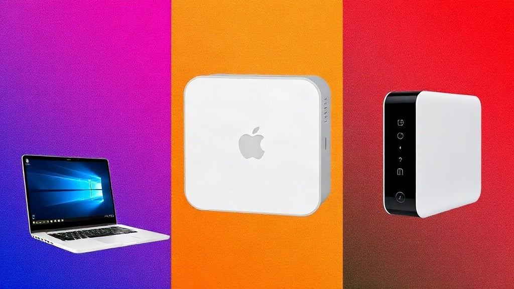 Comparaison visuelle de mini PC compacts 2026 avec processeurs Intel Core Ultra et AMD Ryzen pour Windows 11, montrant connectique USB-C HDMI et format réduit