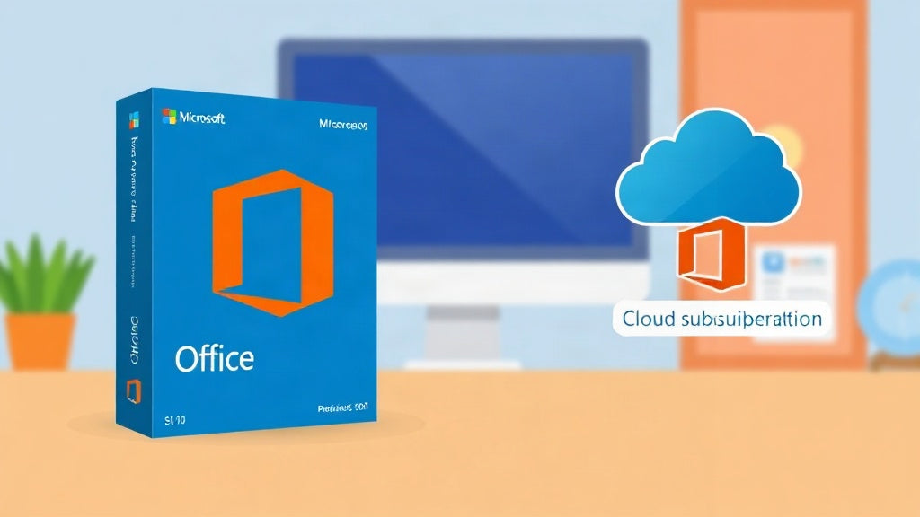 Illustration comparative entre licence perpétuelle Office 2024 et abonnement cloud Microsoft 365